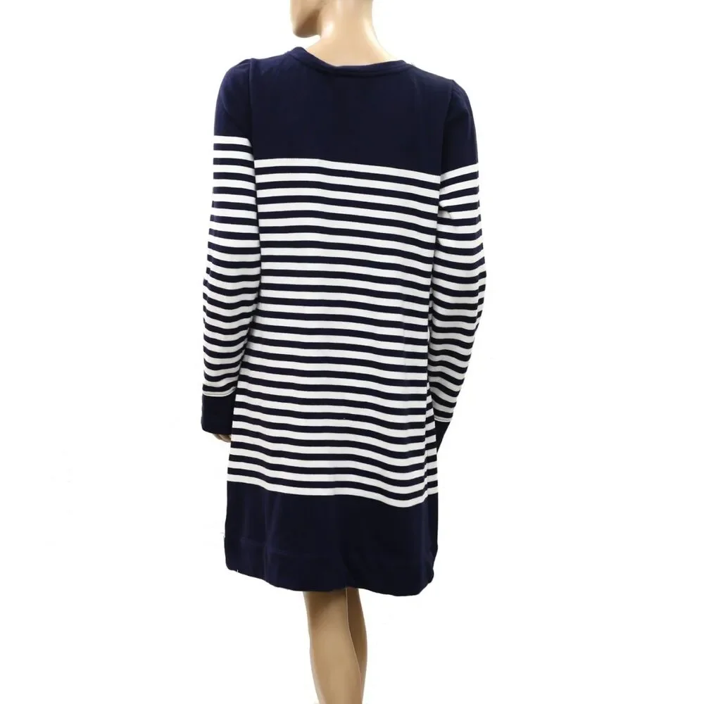 Lilly Pulitzer Long Sleeves Pullover Mini Dress Stripe Printed Cotton L 288586